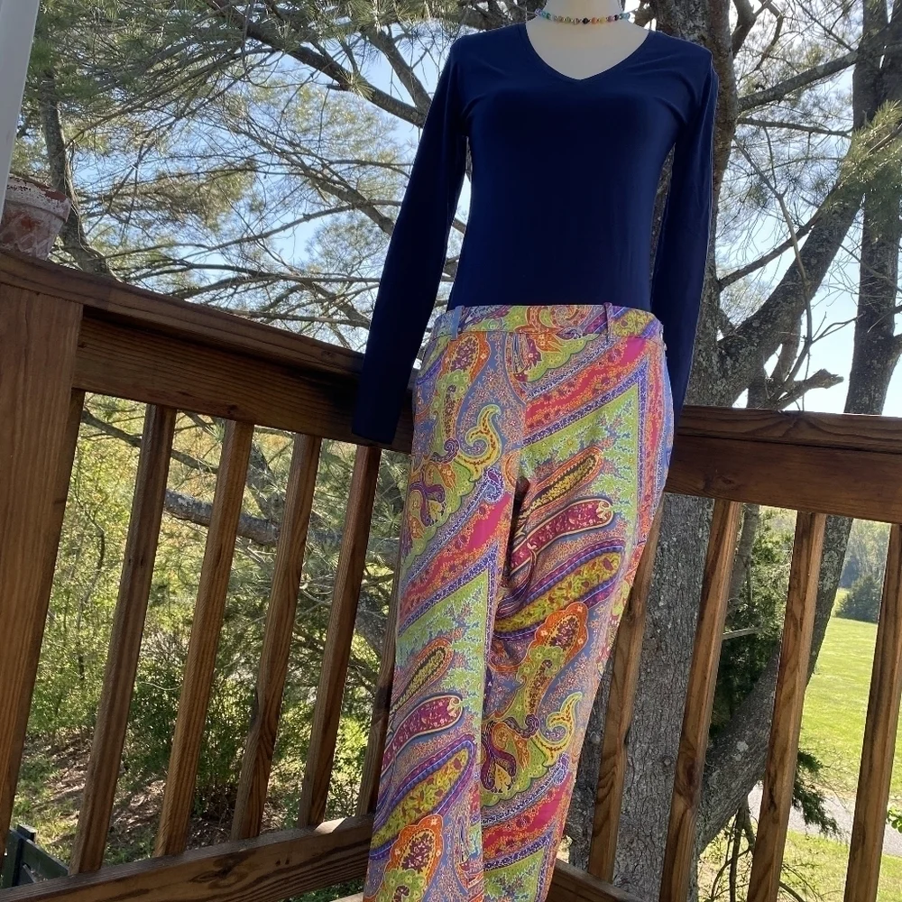 Lauren Ralph Lauren Paisley Pants Orange Purple Blue 12 Petite